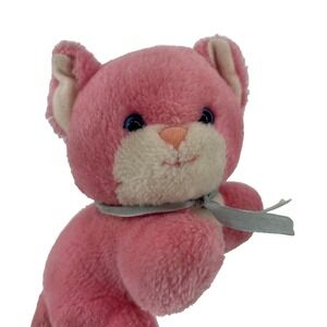 Vintage Pink Kitty Cat Plush Stuffed Animal‎ Blue Eyes & Bow Special Effects 5"